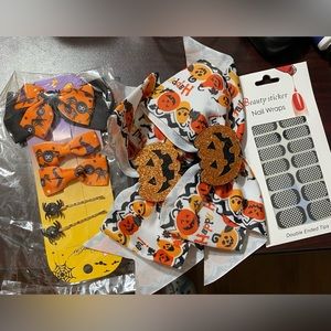 Halloween bows and nail wraps bundle